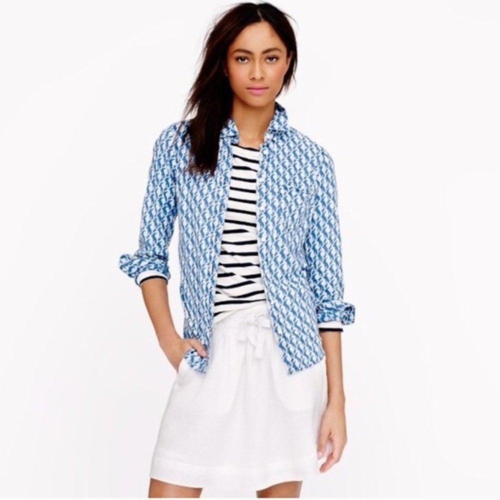 J. Crew blue seahorse print button down - S